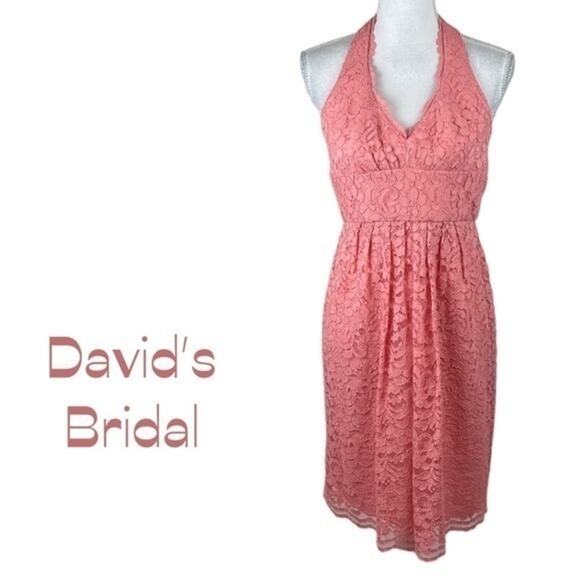 David’s Bridal Coral Lace Halter BalletCore Party Event Dress NWOT Size 2 - Picture 2 of 12